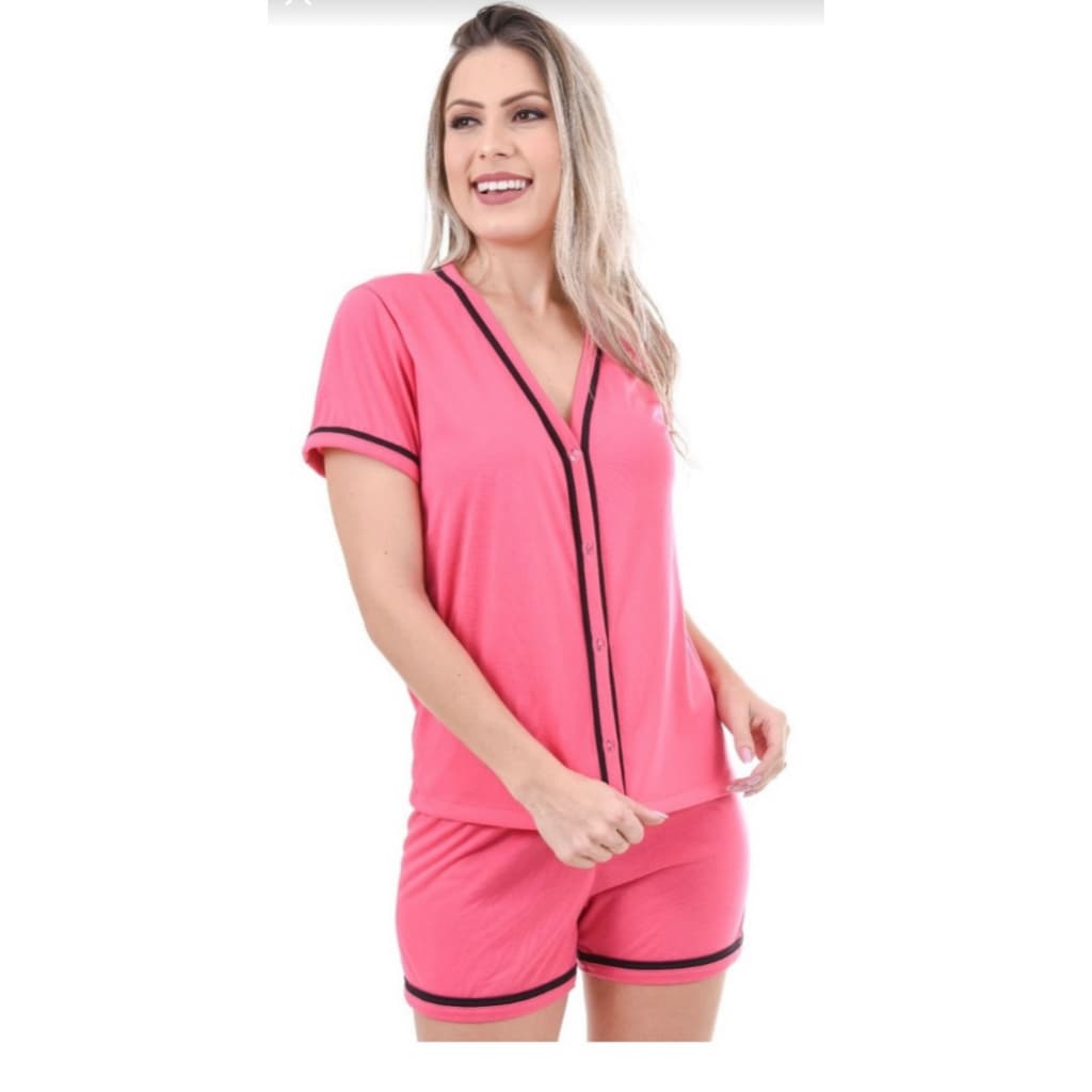 Pijama Feminino Americano com Botão Manga Curta e Short