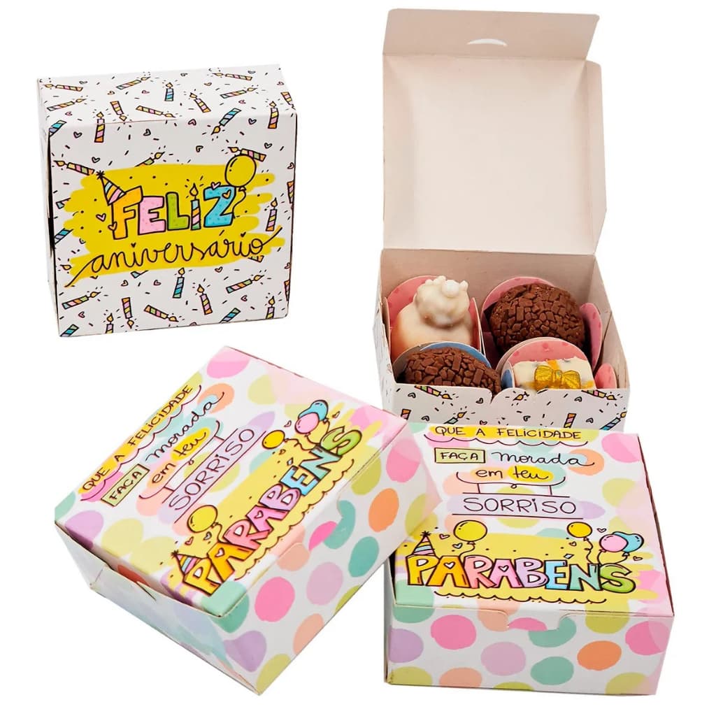 10 CAIXAS PARA 4 DOCES, BRIGADEIRO, ACESSÓRIOS, COSMÉTICOS E DIVERSOS - TEMA ANIVERSÁRIO E PARABÉNS