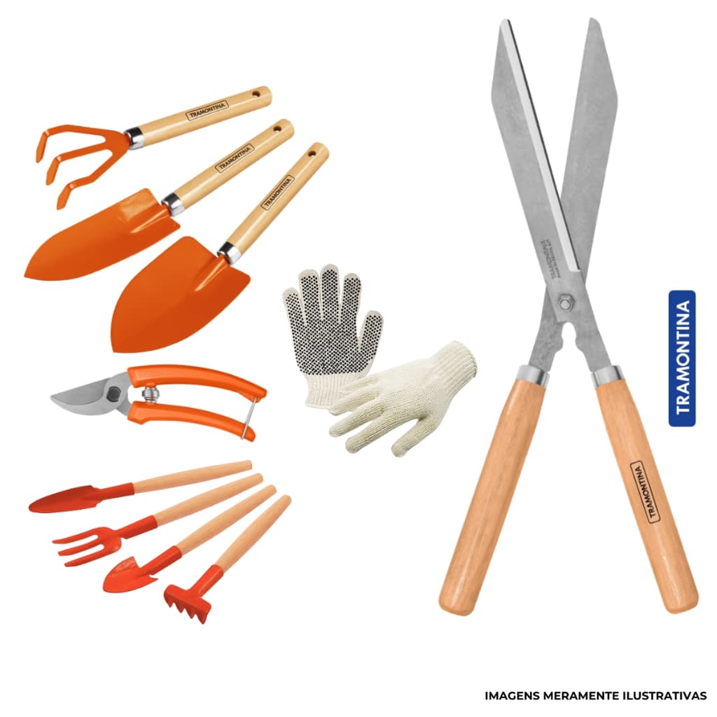 Kit Ferramentas Jardinagem 9 Peças Para Horta Plantação Jardim Tramontina E Luva