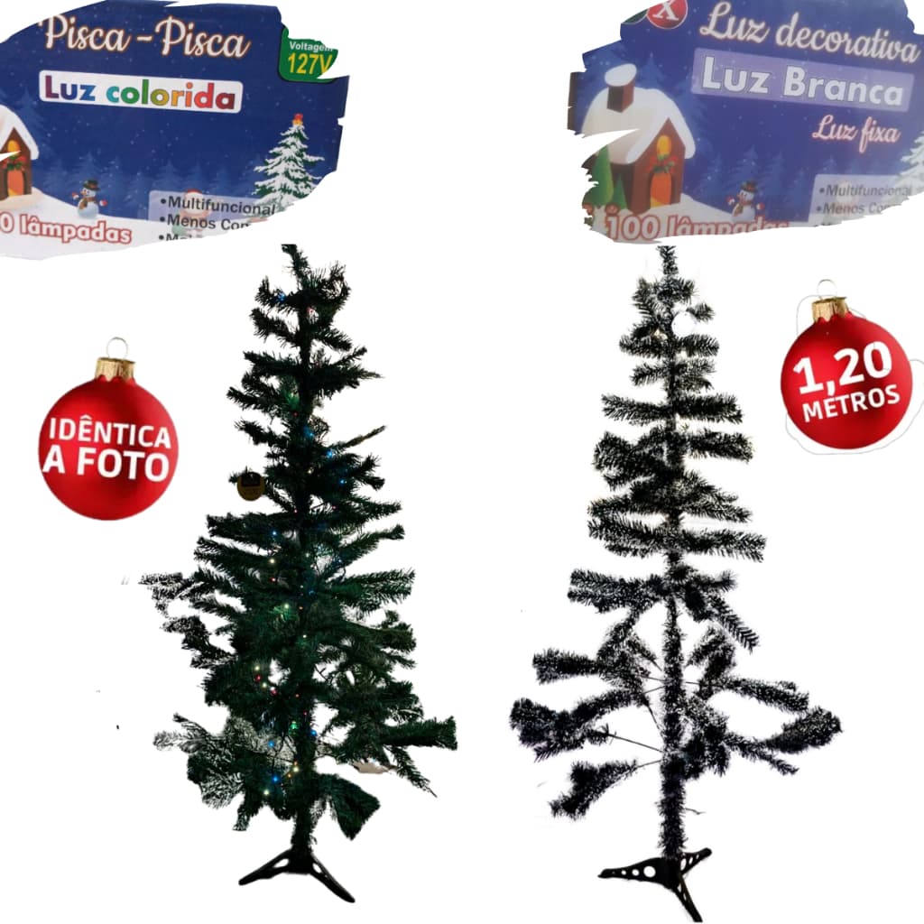 Kit 2 Árvores De Natal + Pisca Pisca Arvore Pinheiro verde+ Arvore Nevada