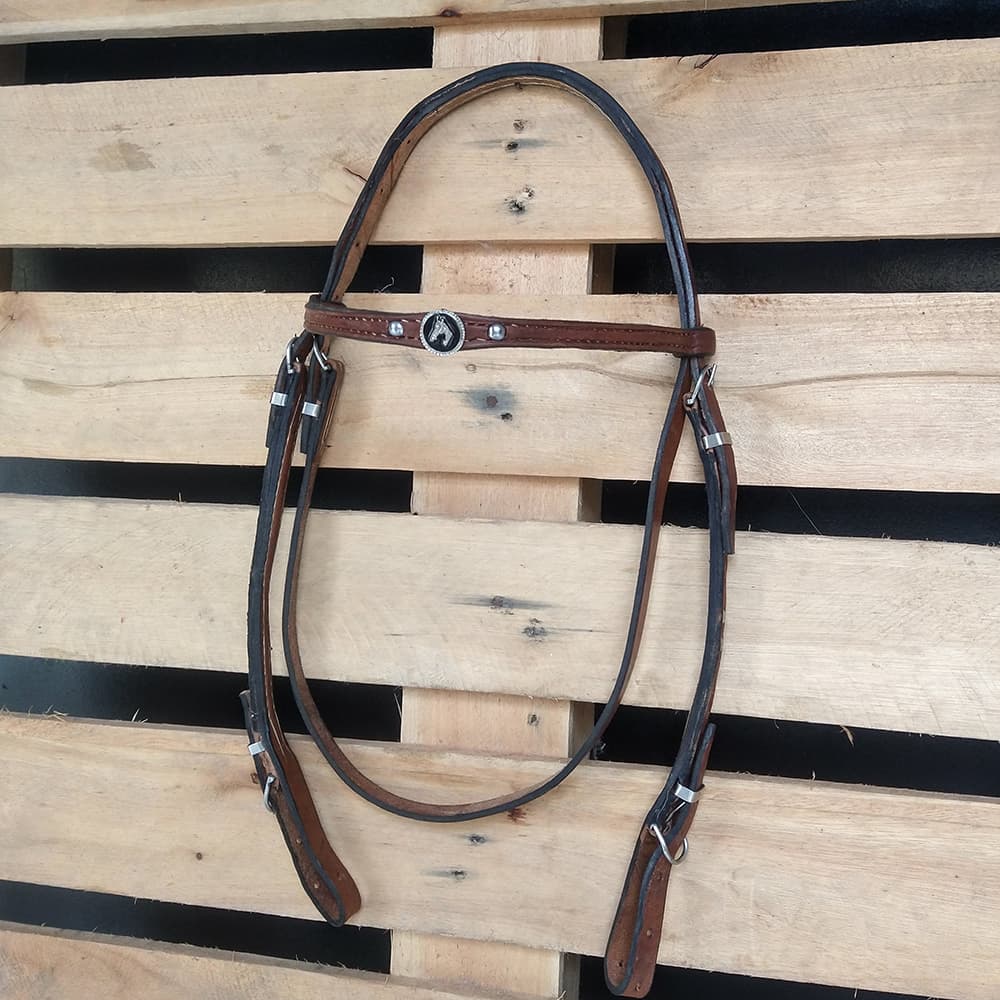 Cabeçada Para Cavalo Em Couro Legítimo Com Aplique de Cavalinho Inox