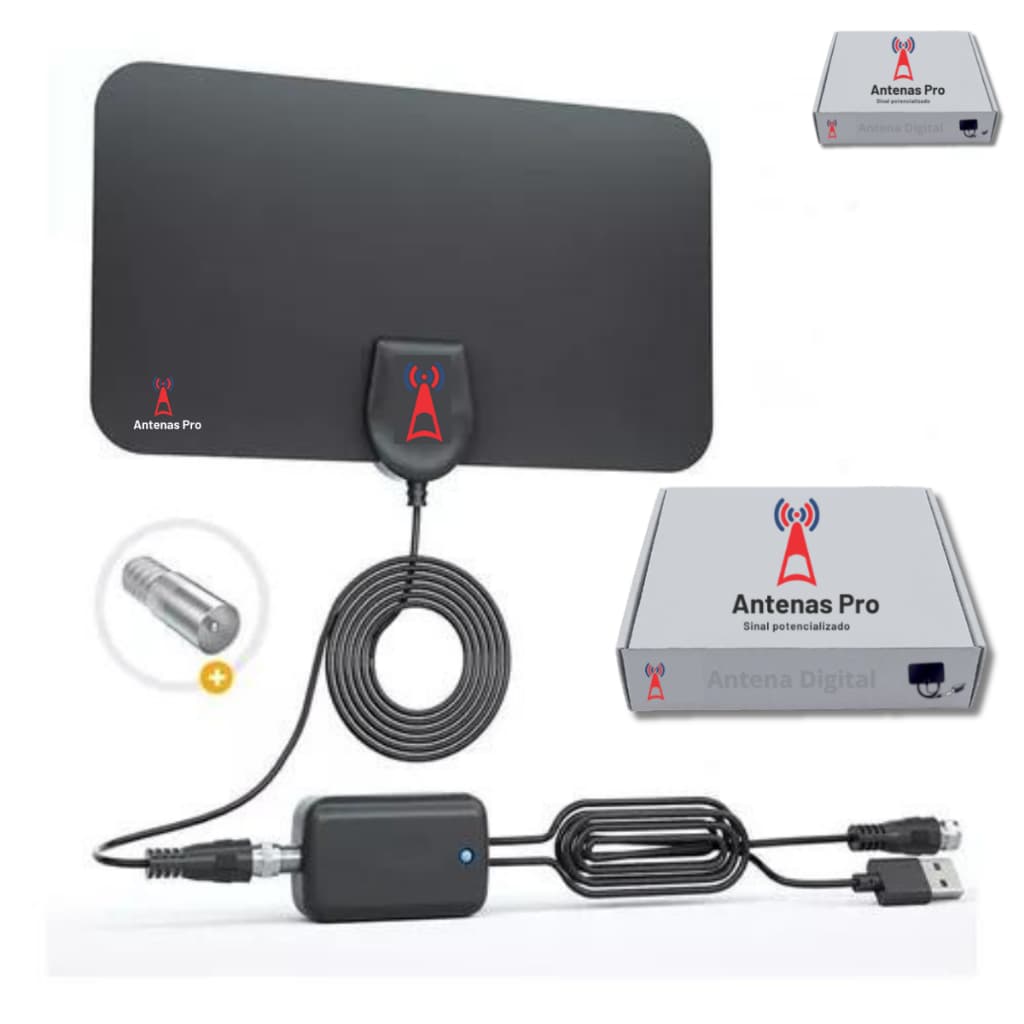 Antena Interna p/ Tv Digital e Smart mais Amplificador USB HDTV Full 4k canal aberto c/ melhor alcance e recepção lançamento 2025 UHF/VHF