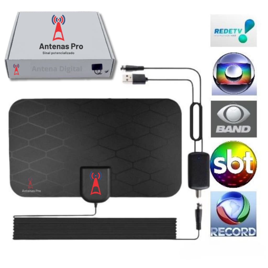 Antena Tv Digital Interna Amplificada Hdtv Full 4K com amplificador de sinal canais abertos.