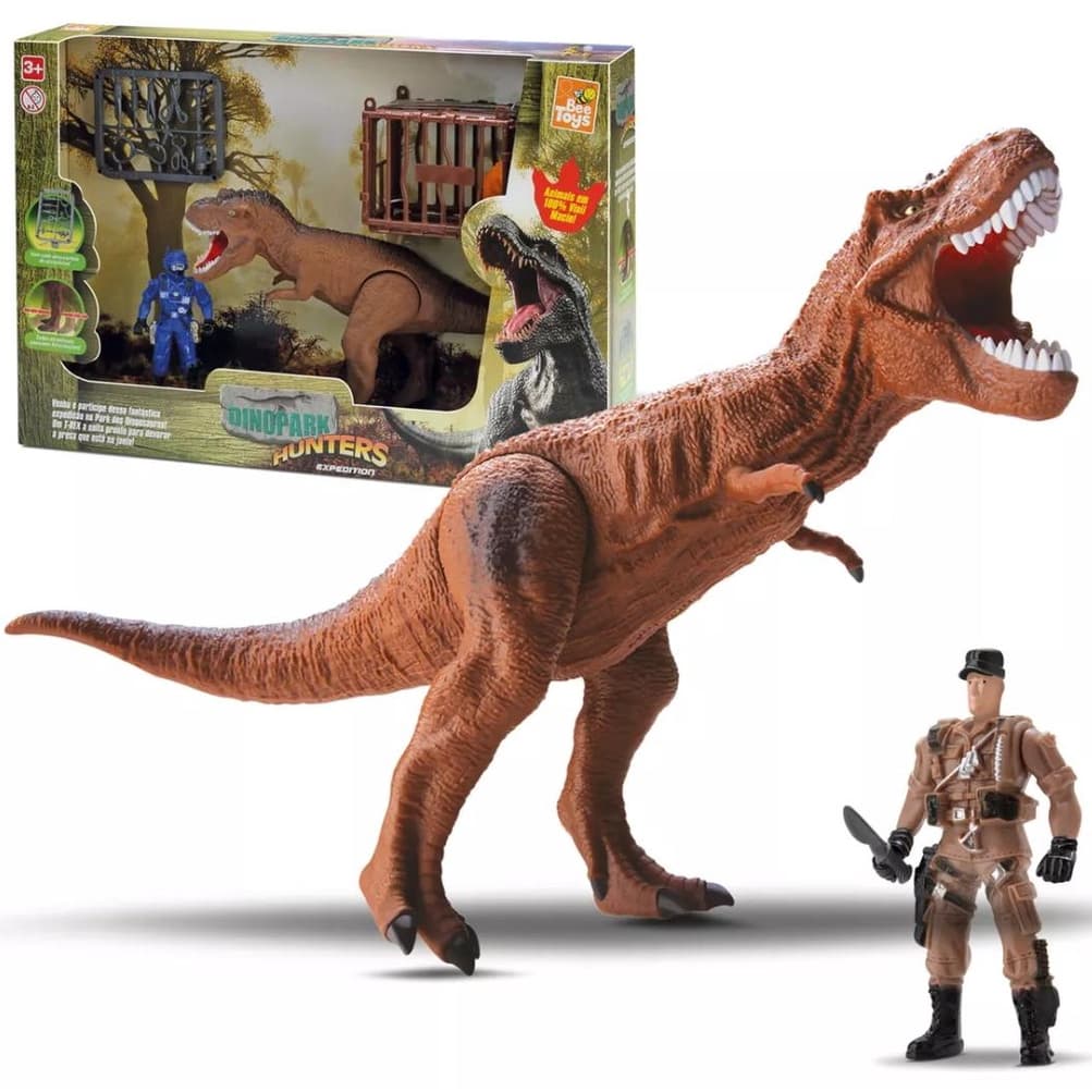 Dinopark T-rex Articulado Com Boneco E Jaula Dinossauro De Brinquedos -Bee Toys