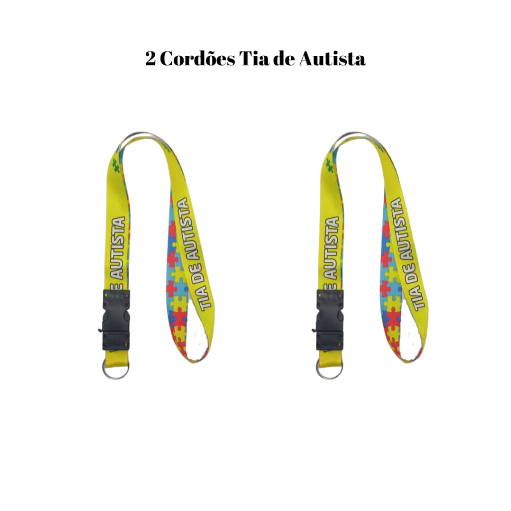 2 Cordoes Dupla Estampa Moto Pescoço Fecho Engate Rápido Autismo Autista Dupla Face e Tia de Autista