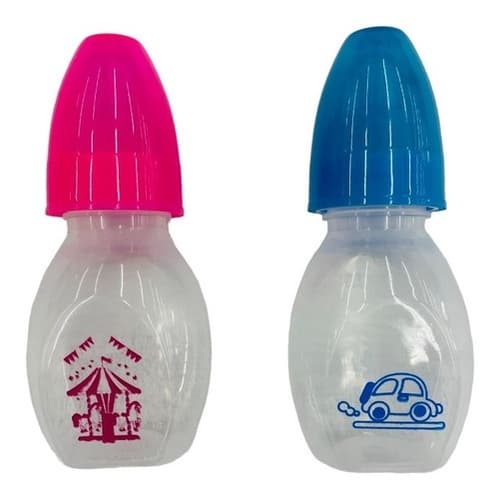 Mini Mamadeira Color (Chuca) Com Bico Em Silicone 60Ml Rosa E Azul - Petita