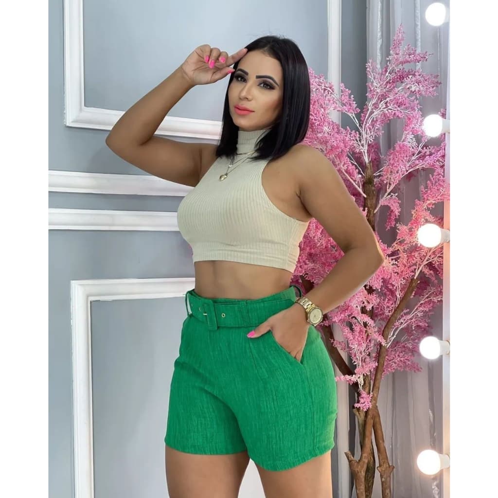 Short com Cinto Feminino Short Linho Short Social Alfaiataria Bermuda feminina