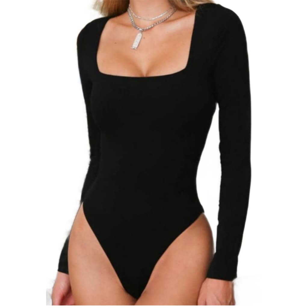 Body Feminino Decote Quadrado Manga Longa Blusa Feminina gola Quadradinha em Suplex