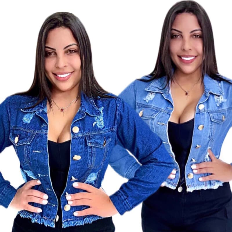 Jaqueta Jeans Feminina Linha Premium Manga Longa