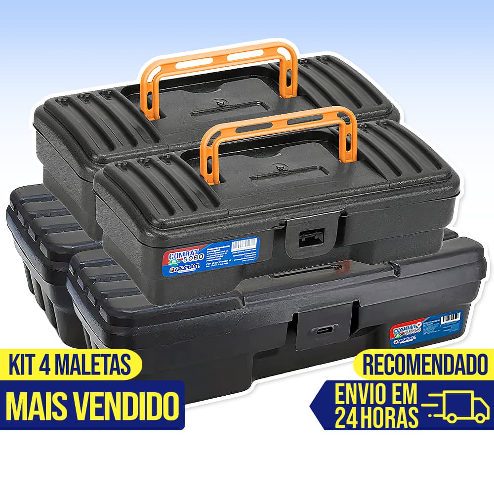 Kit 4 Maletas Caixa de Ferramentas Plástica Tática Completa Organizadora Grande Resistente