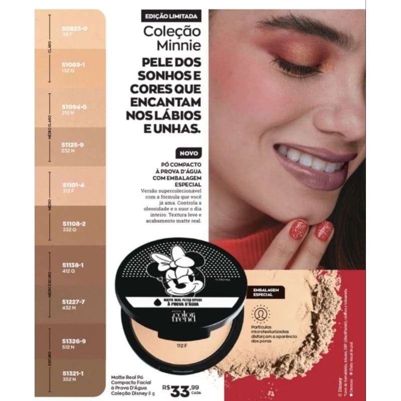 Pó Compacto Facial à Prova D'Agua Avon Color Trend Matte Real Coleção Disney