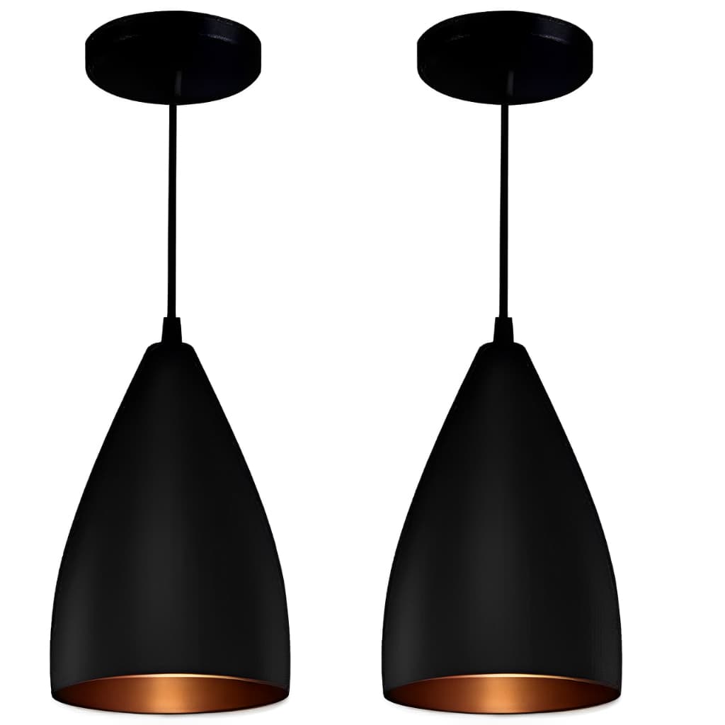 Luminárias Lustres Vegas Kit 2 Pendente Bala Premium ( Preto com a Textura Bronze )