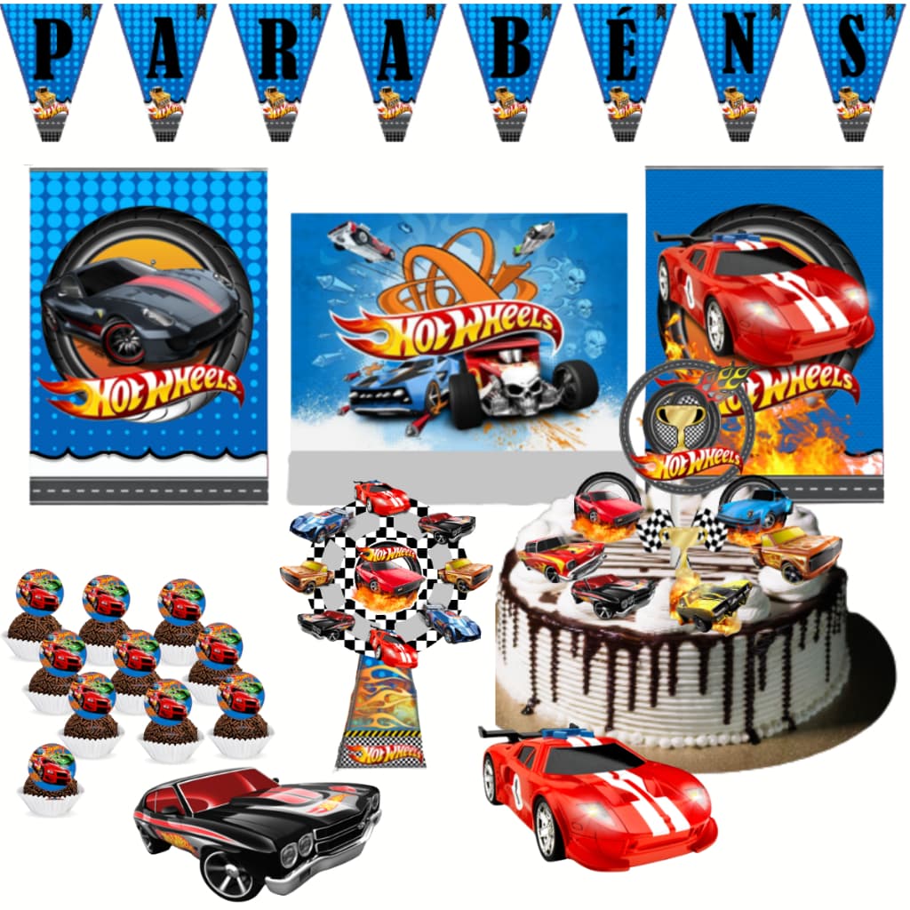 Kit festa em casa só um bolinho decoração hotweels aniversario carrinho monta facil