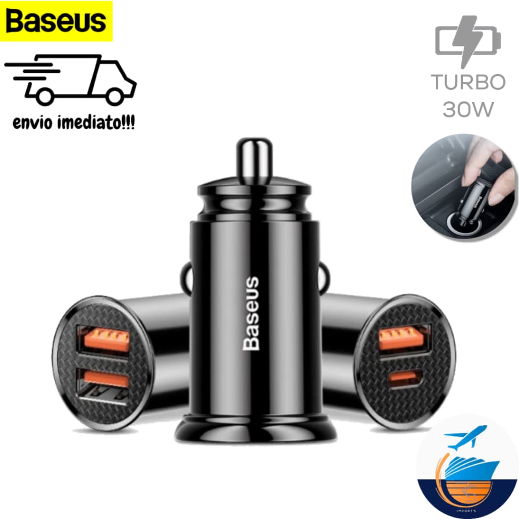Carregador Veicular Baseus 30w 5A TURBO Quick Charge 4.0 duas portas tipo-C/USB carregador p/ Carro