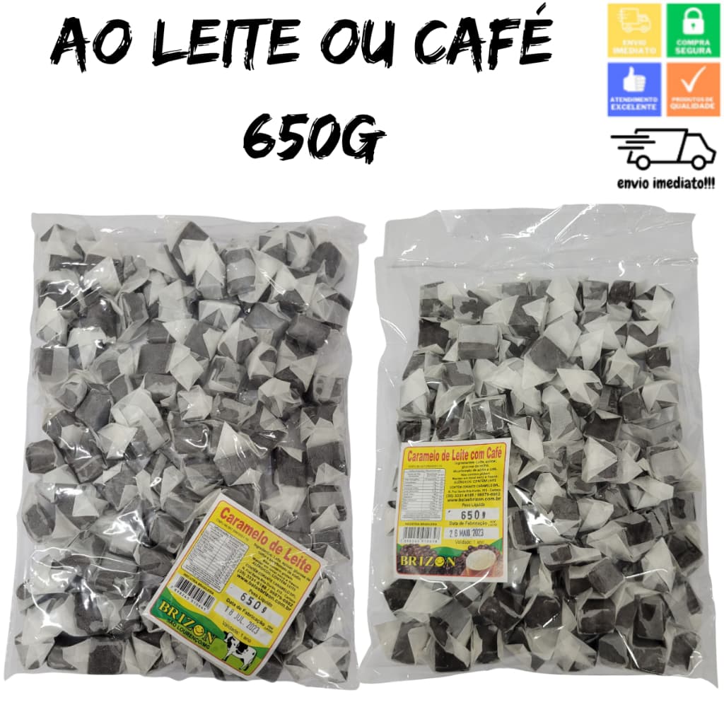 Bala Caramelo de Leite ou Com Café Artesanal Pacote 650g Brizon São Lourenço Sem Glúten