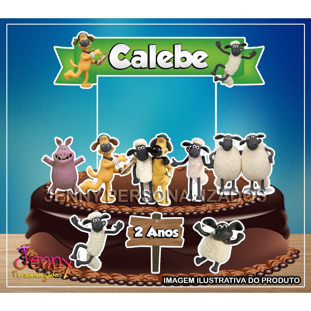 Topo Topper de Bolo Shaun Carneiro Personalizado Com nome e idade