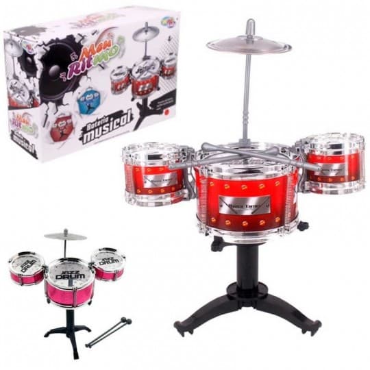 Bateria musical infantil 3 tambores pequeno meu ritmo