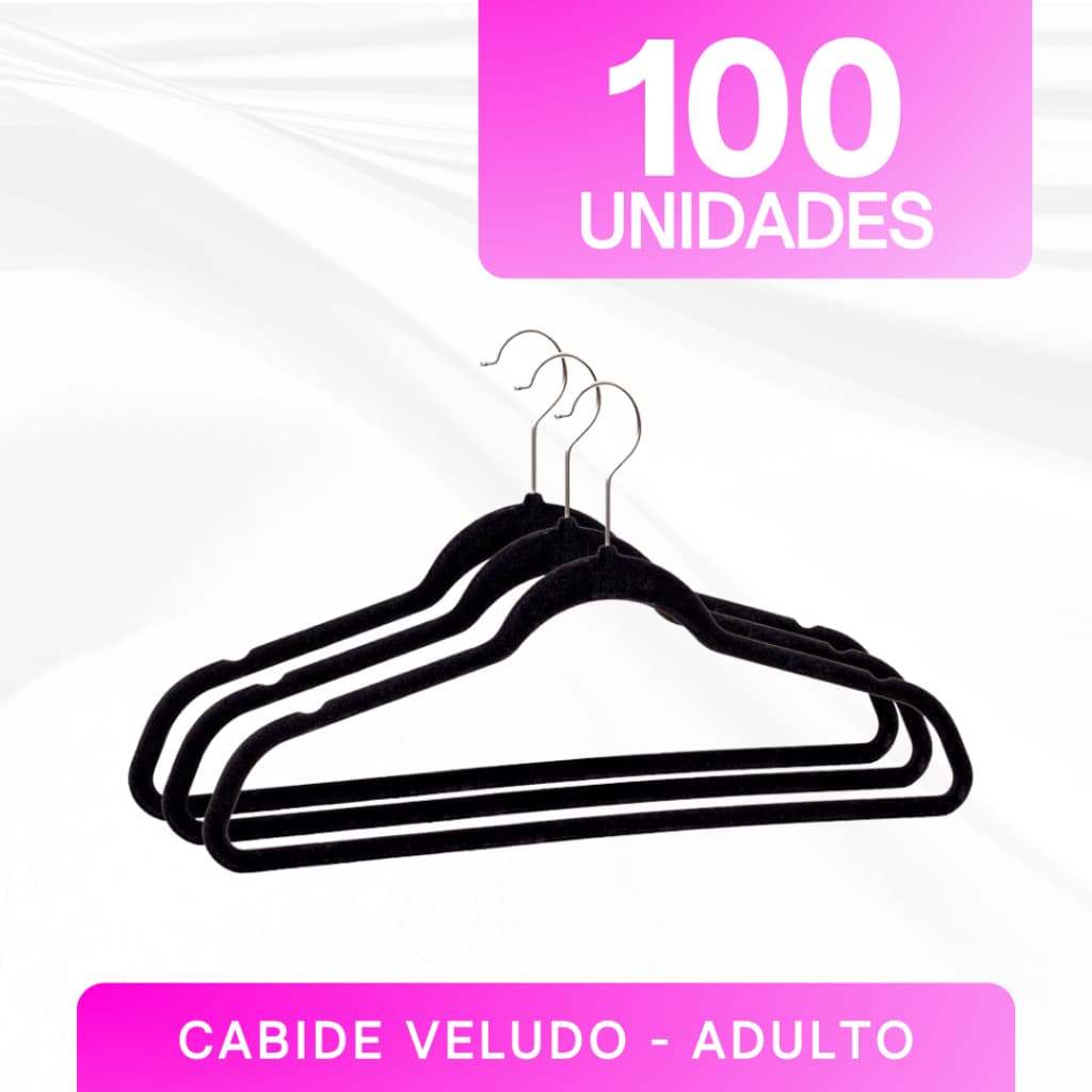 Cabide Veludo Com Gancho Cromado - 100 unidades