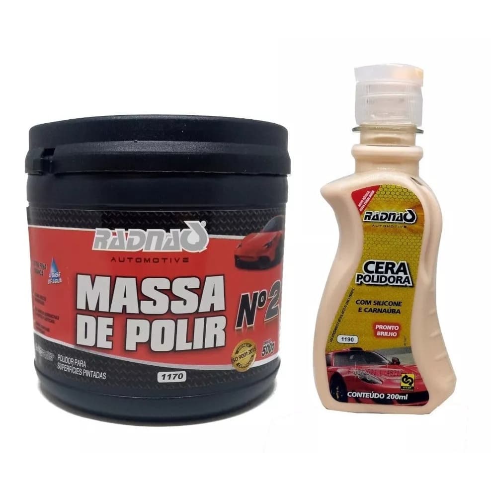 Kit c/1 Polimento Automotivo Massa De Polir N2 + 1 Cera Protetora