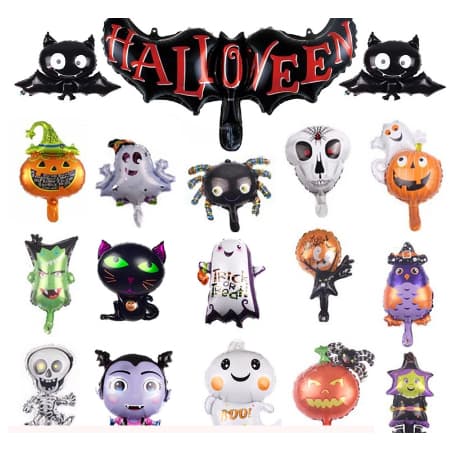 Kit 10 Balões Halloween Minicrânio Morcego Preto Abóbora Fantasma Balão Dia das Bruxas Tema Horror Atmosfera Decoração de Festa