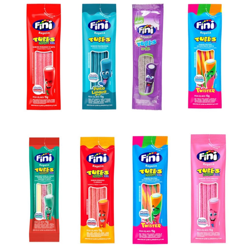 60 Fini Tubes Sabores Variados 15g Doces para Lembrancinhas Festa Atacado