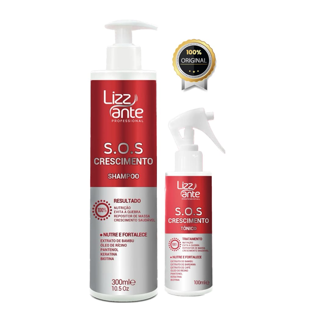 Shampoo e Tônico SOS Crescimento Combate Queda De Cabelo e Calvicie Promove Crescimento Acelerado Preenche Falhas Trata Alopécia Anticaspa