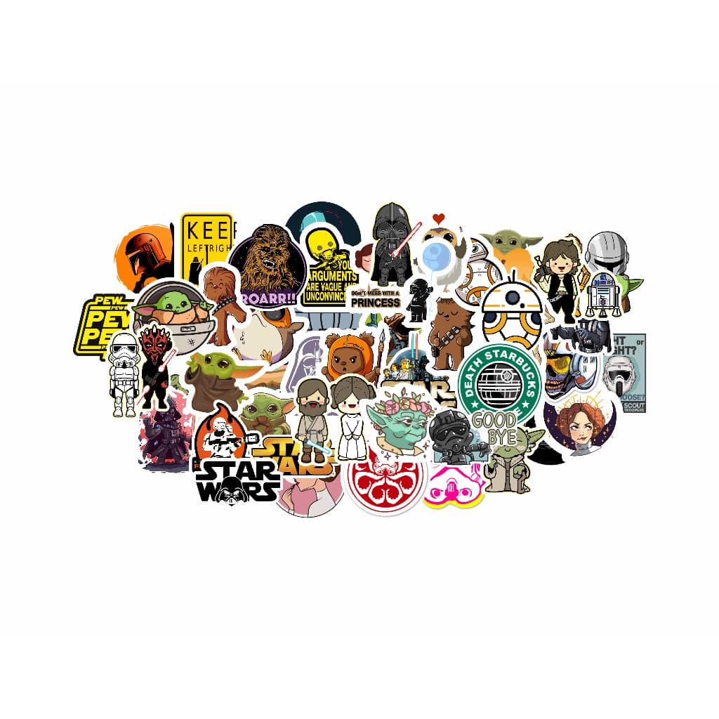 50 un. adesivos star wars darth vader r2d2 baby yoda c3po espaço anakin luke skywwalker stickers colantes