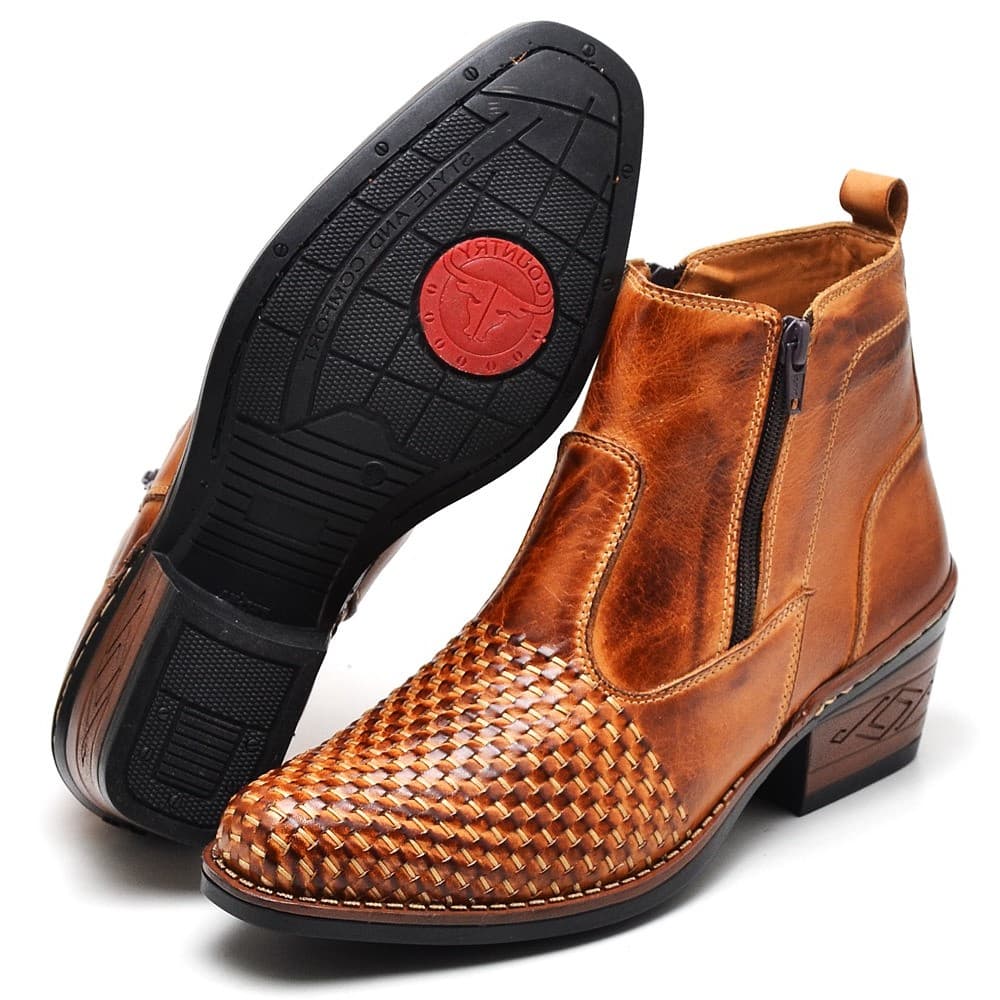 Bota Botina Masculina Country Trice Bico Fino Couro Legitimo
