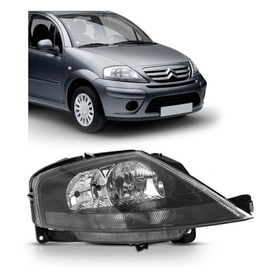 Farol Citroën C3 2004 Máscara Negra Lado direito