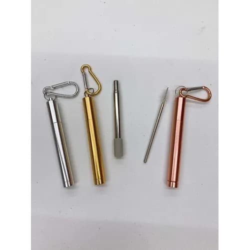 Canudo Retrátil Reutilizável Inox + 1 Escova Retrátil