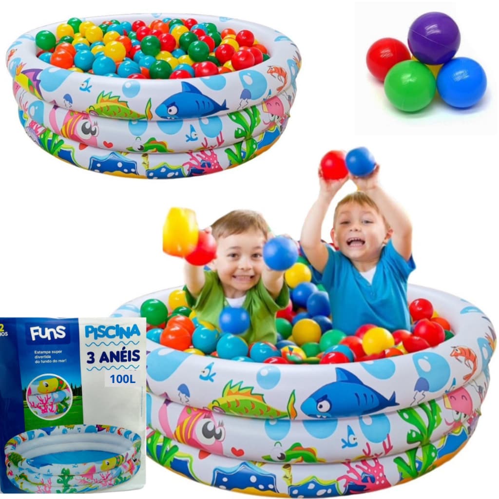 Piscina Infantil Inflável 100 Litros Colorida + 50 Bolinhas