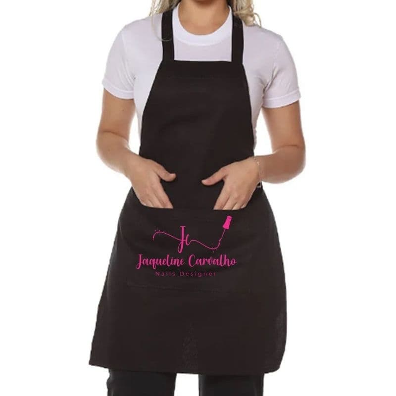 Avental Frente Única Jaleco Preto com Sua Logo Personalizado Preto - Manicure - Nail Designer - Salão de Cabeleireira -  Professora - Estética- Uniforme - Pizzaria