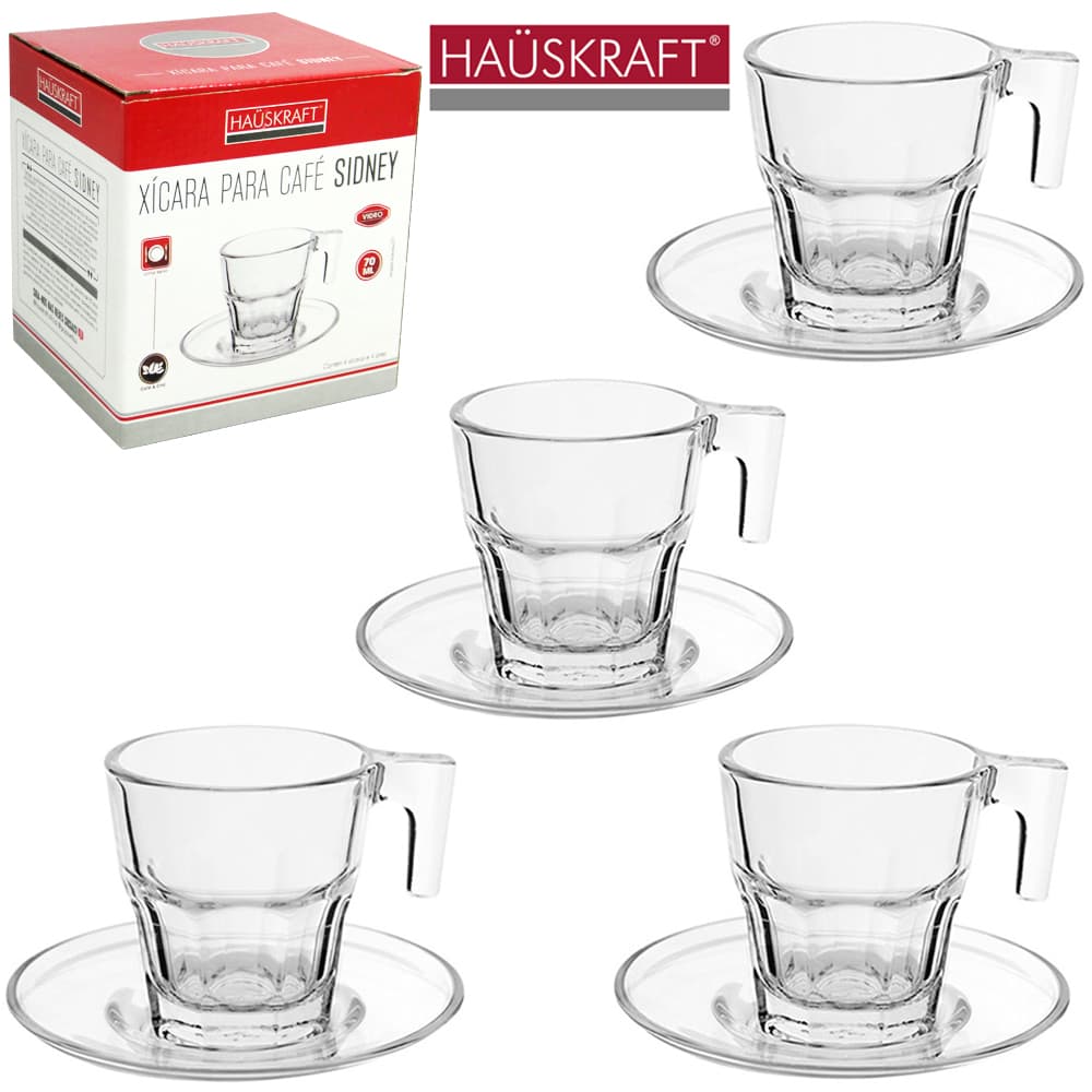 XICARÁS DE CAFÉ DE VIDRO COM PIRES 4 UNIDADES HAUSKRAFT JGXC074