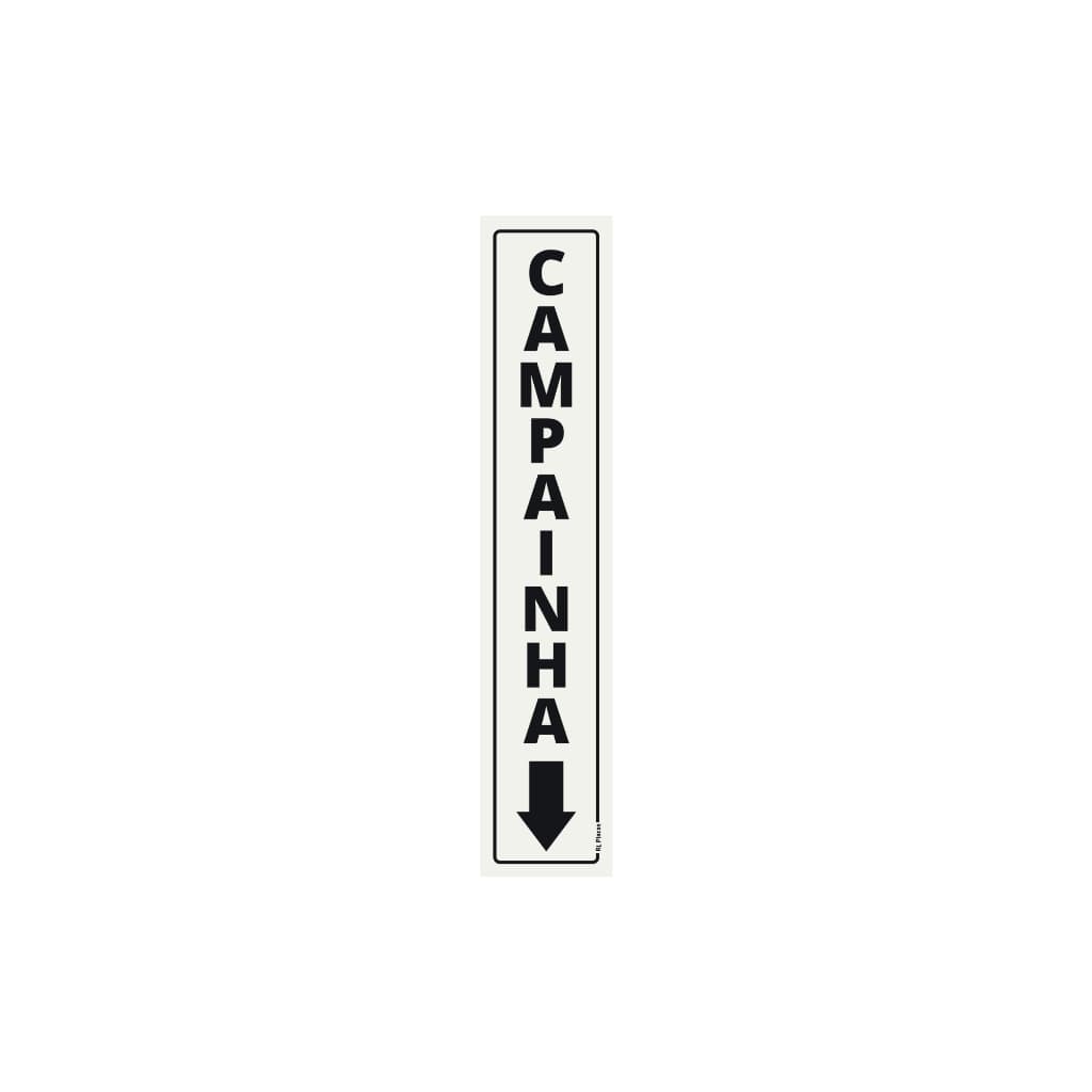 Placa de Sinalização Campainha Vertical Seta Abaixo - 25x5 cm
