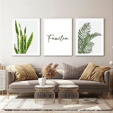 Kit 3 Quadros Decorativos Placas Família Plantas 40x60