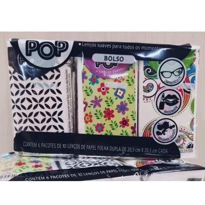 Pacote Com 6 Lenços De Bolso Papel - Marca Pop / Kit com 6 pacotes