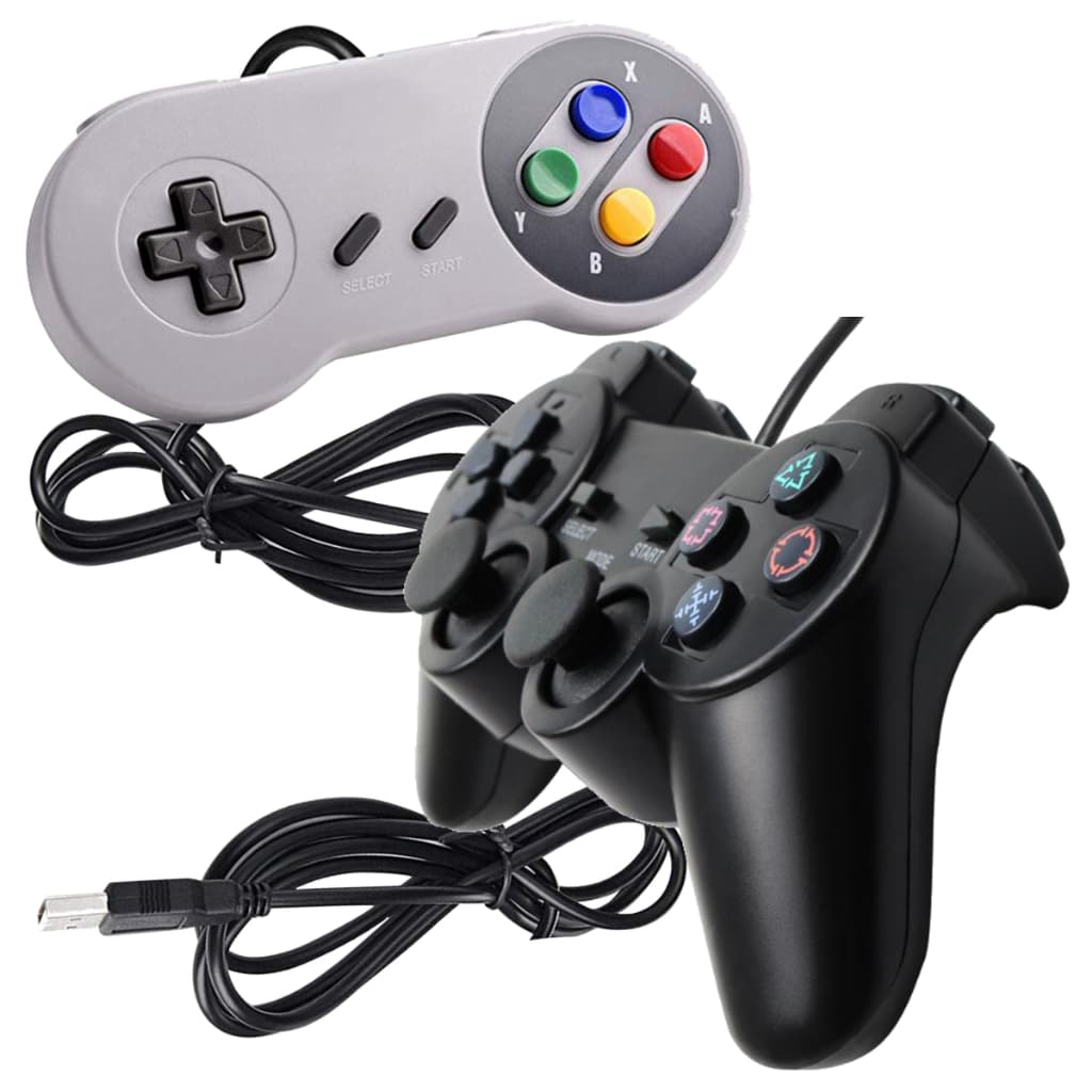 Super Kit 2x Controles USB Joystick Games Retro Computador Raspberry Manete Pc Modelo Ps2 + Snes
