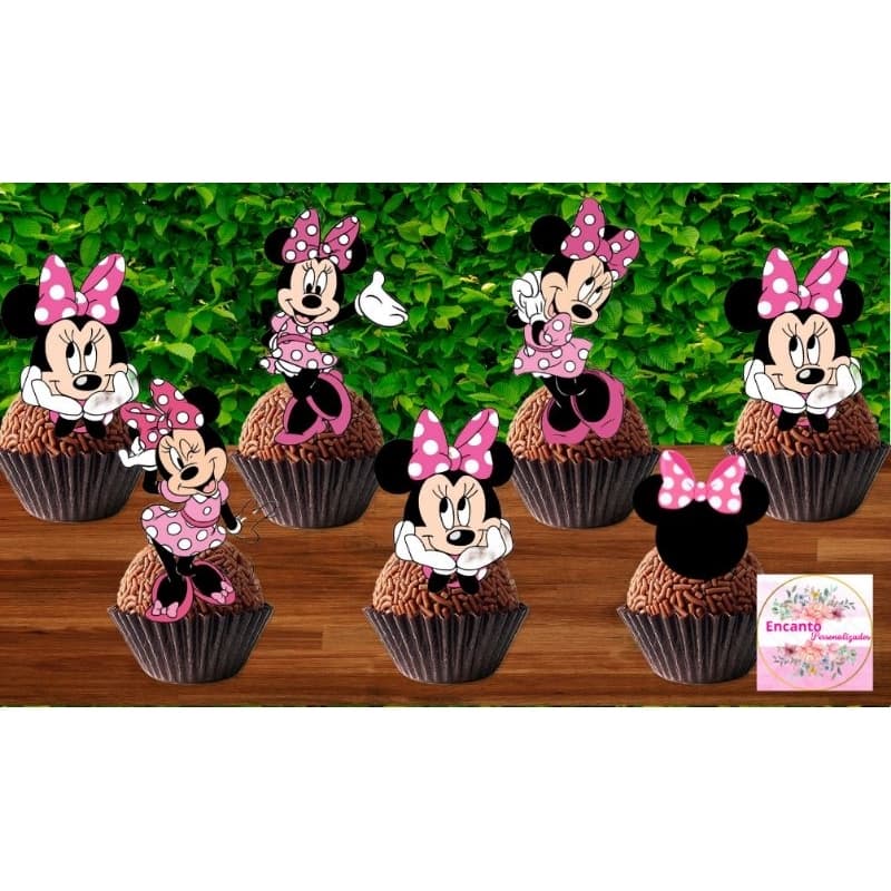 50 Tags Toppers P/ Docinho para festa Minnie Rosa, brigadeiro beijinho