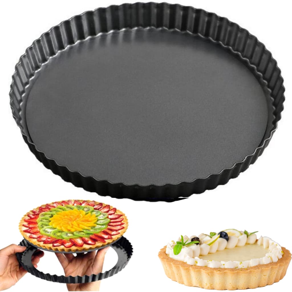 Forma De Torta Com Fundo Removível Antiaderente Redonda Tortas Quiches Teflon