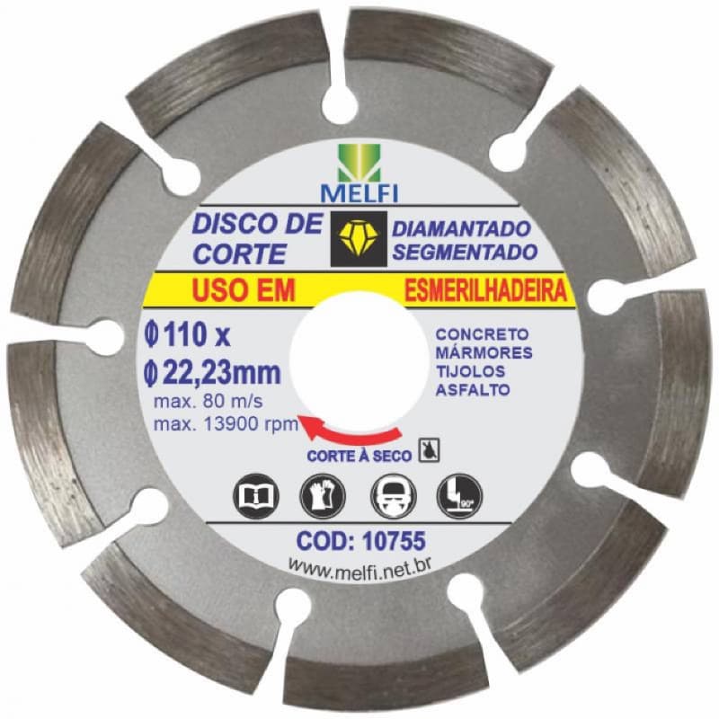 Disco Diamantado Segmentado 110mm x 22mm