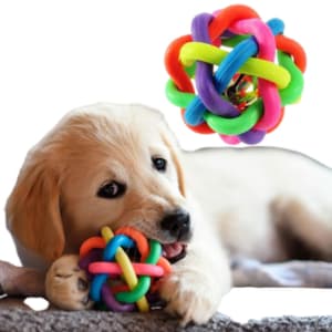 Brinquedo Bolinha Colorida Para Pets Trançada Com Sino