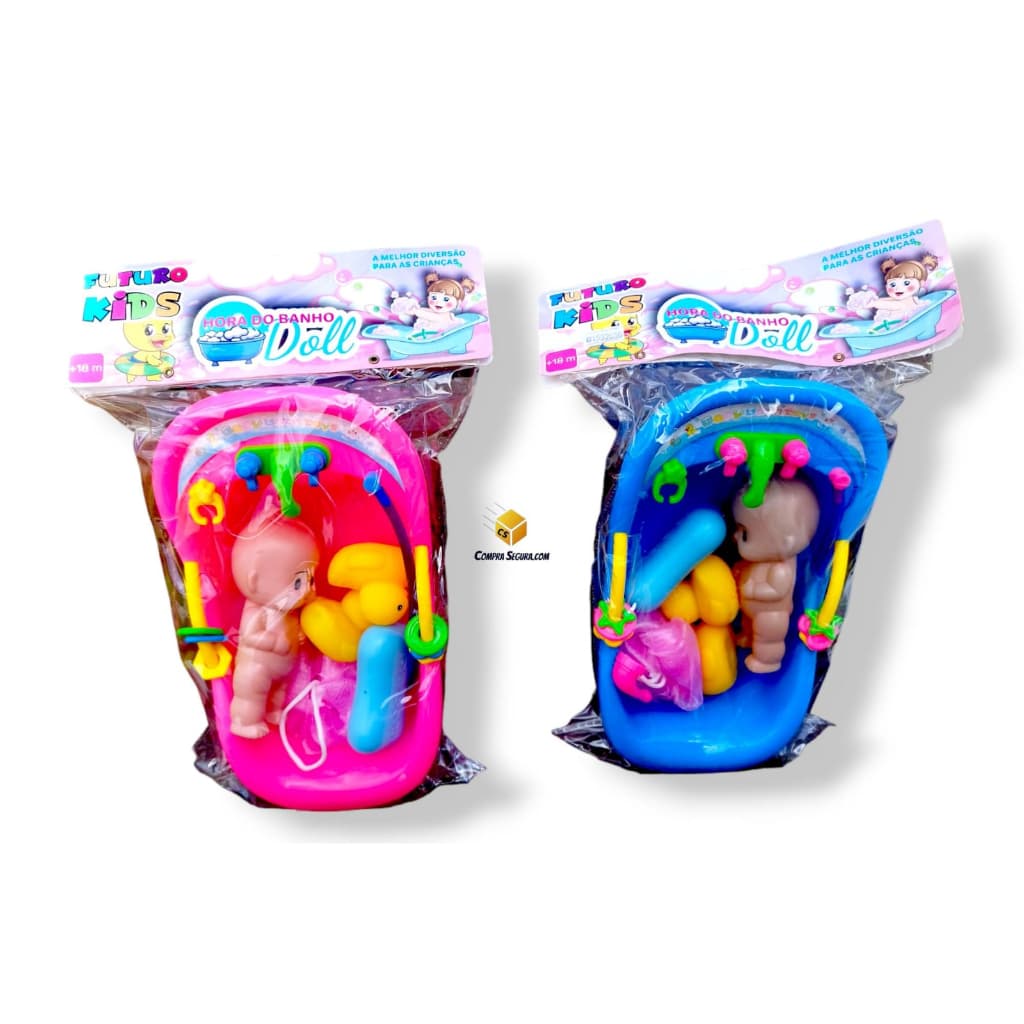 Kit brinquedo banheira infantil hora do banho - boneca, patos, bucha, sabonete e banheira