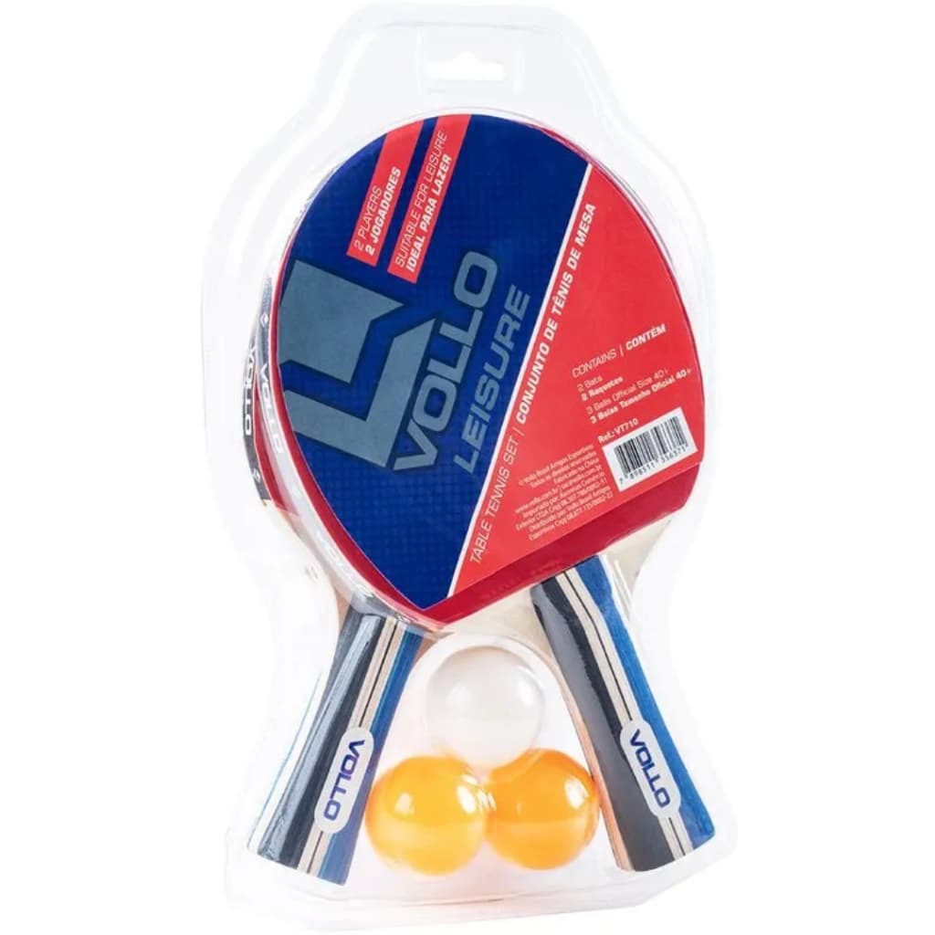 Kit Tenis de Mesa Ping Pong 2 Raquetes e 3 Bolas Vollo Leisure