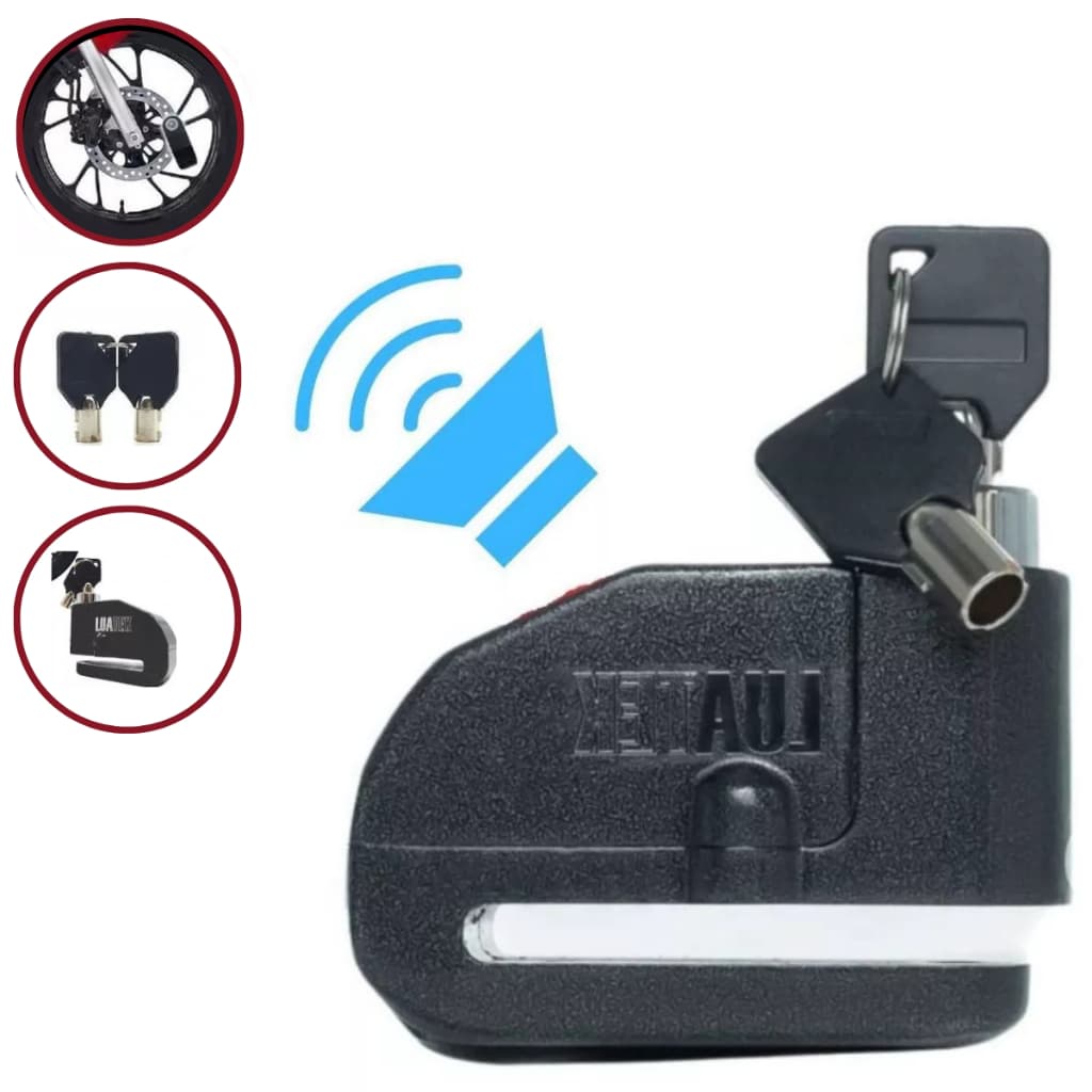 Trava Cadeado De Freio Disco Com Alarme Sonoro Anti Furto Para Moto e Bike Com disco Universal