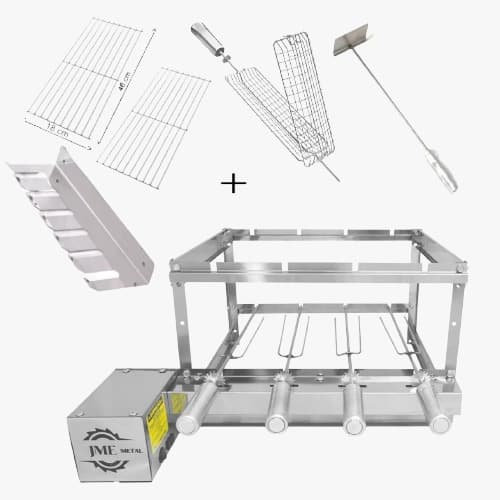 Gira Grill Giratória Inox 4 Espetos Mais Acessórios J4