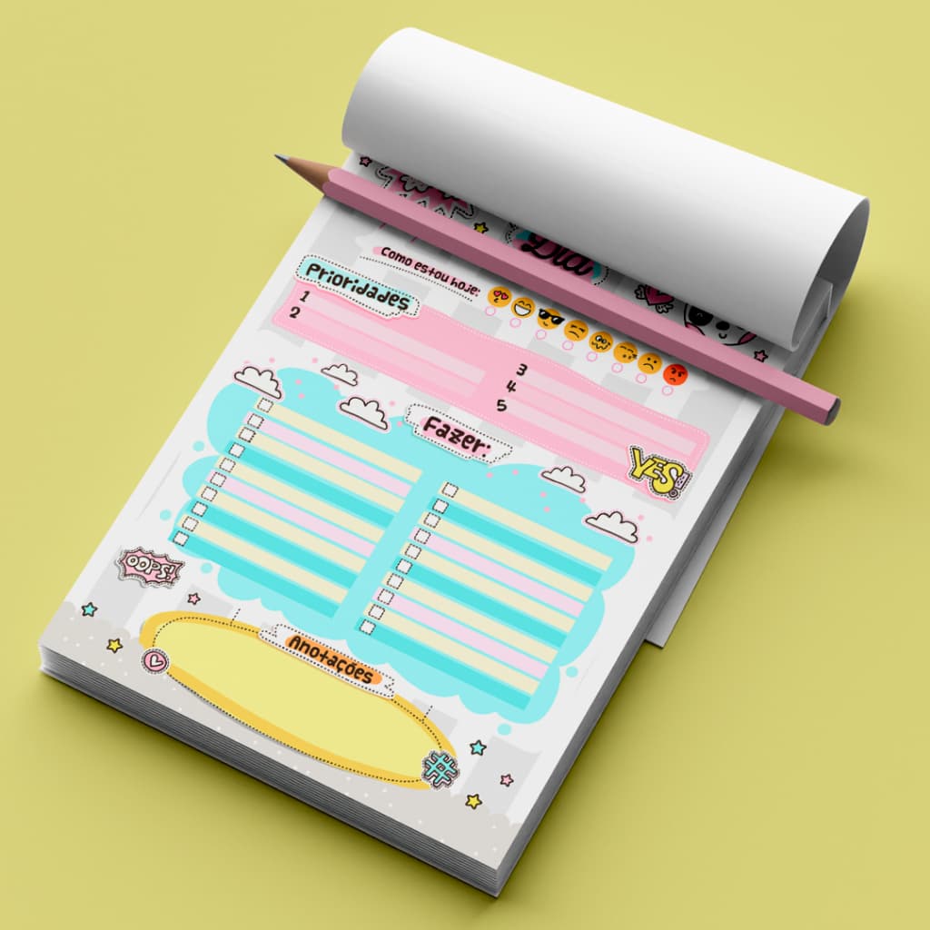 Planner Colorido Diário -  Meu Dia -Bloco com 50 folhas