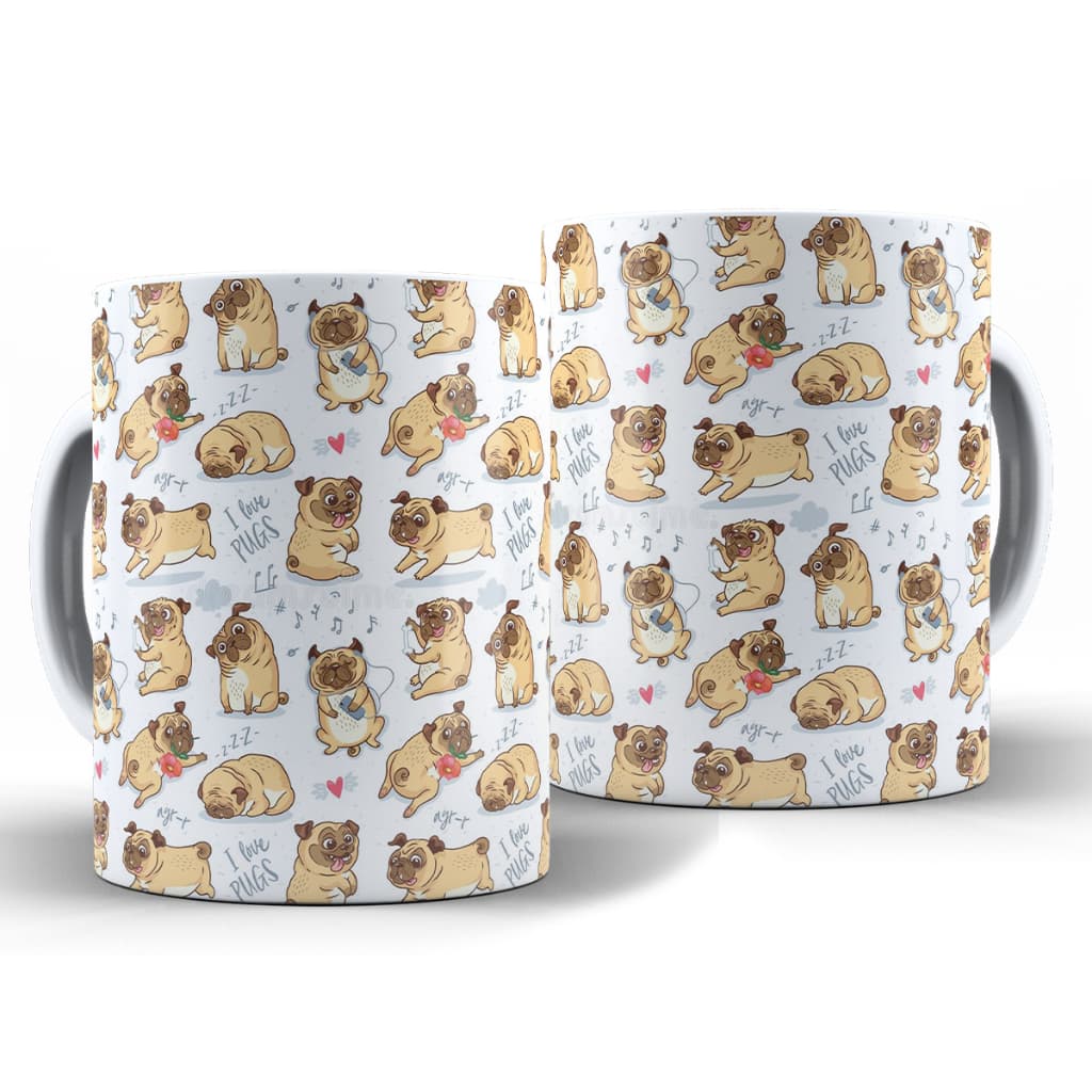 Caneca Cão Pug + Caixa - Xícara Divertida 325ML Cerâmica