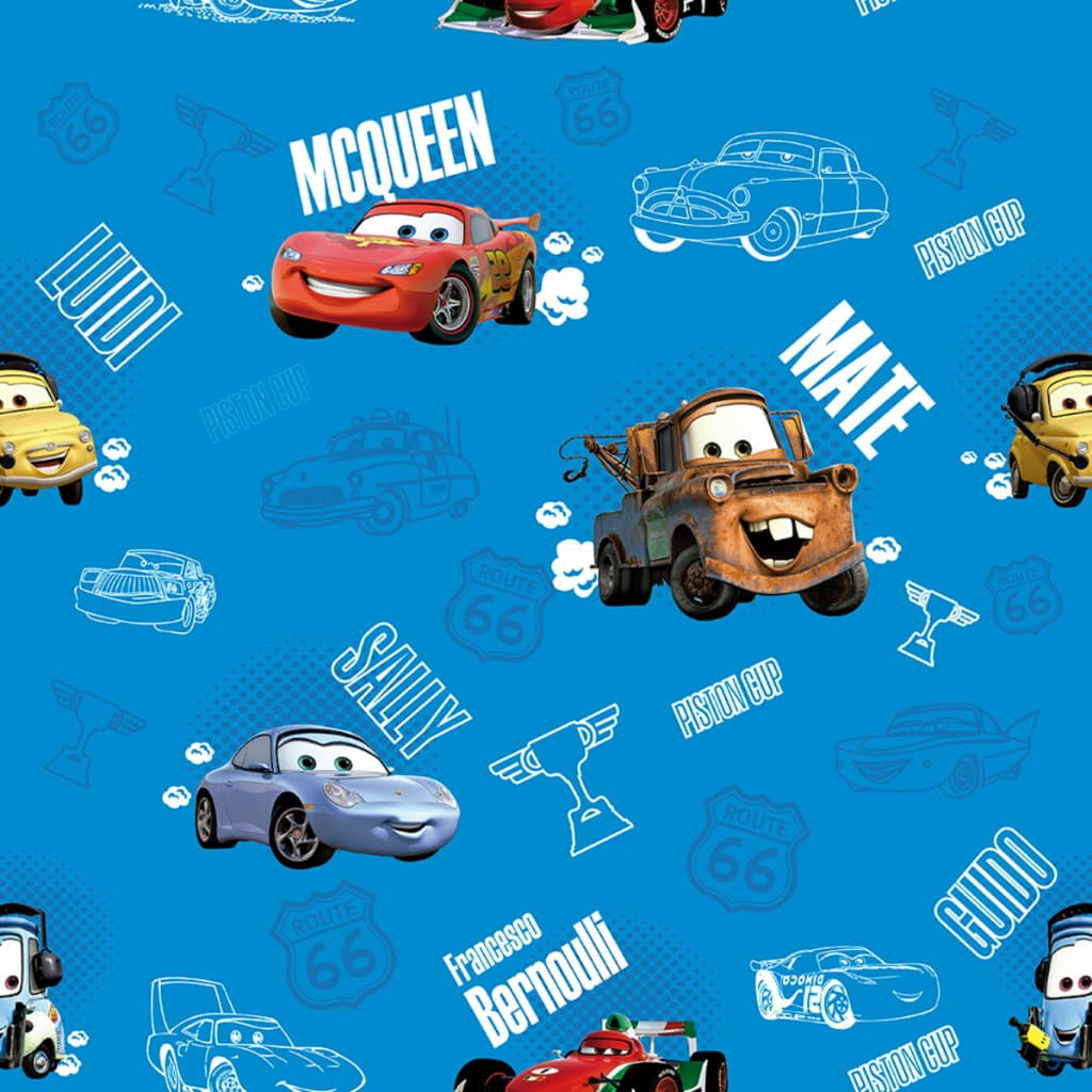 Papel de Parede Adesivo Decoração Quarto Infantil Relâmpago Mcqueen Carros Mate Sally Azul ciano