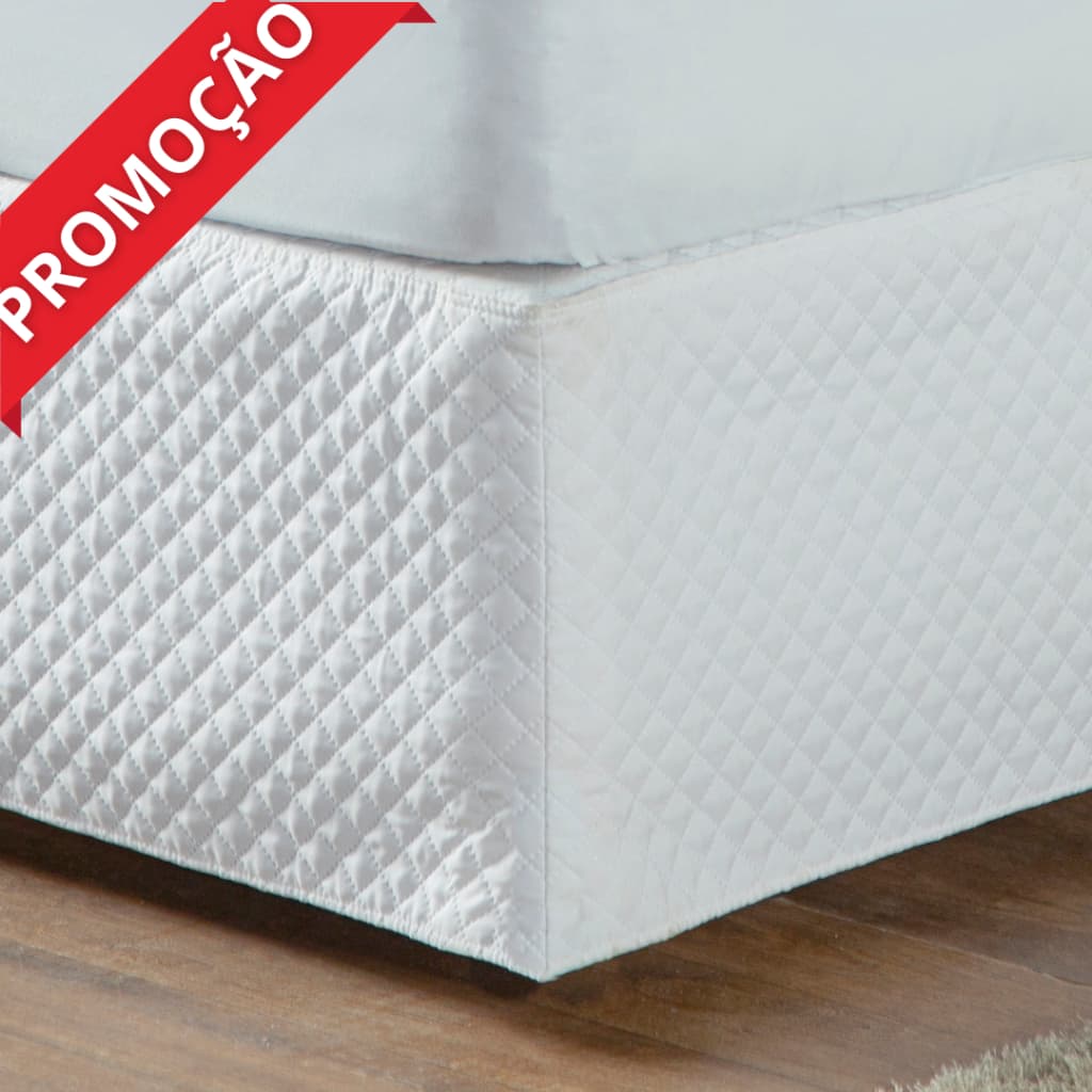 Saia Box Casal Queen Com Elástico Matelasse e Viés Saia Para Cama Box Queen Size Branca
