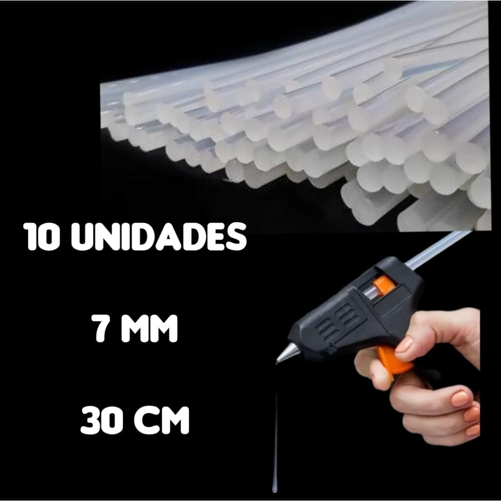 Kit c/ 10 Cola Bastão Eco Cola Quente 11mm e 7mm COLA QUENTE FINA COLA PARA PISTOLA